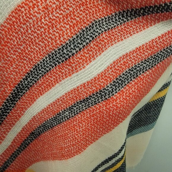 Funky Monkey Red Yellow Plaid Wrap Scarf Fringe - Picture 3 of 3